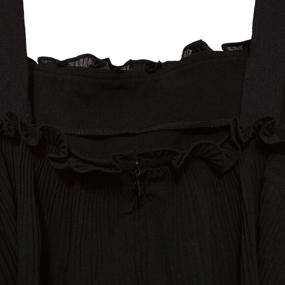 Love, Bonito Solid Black Ruffled Pleated Overlay Wide-Leg  Jumpsuit 6 - Picture 9 of 10